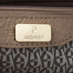 Pre Owned Aigner Beige Floral Print PVC and Leather Satchel