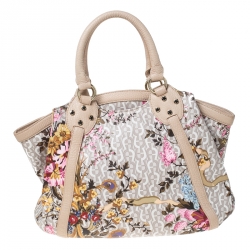 Pre Owned Aigner Beige Floral Print PVC and Leather Satchel