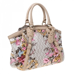 Pre Owned Aigner Beige Floral Print PVC and Leather Satchel
