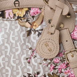 Pre Owned Aigner Beige Floral Print PVC and Leather Satchel