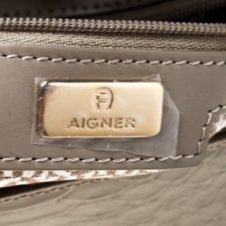 Pre Owned Aigner Grey Pyhton Embossed Leather Cavallina Shoulder Bag