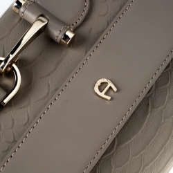 Pre Owned Aigner Grey Pyhton Embossed Leather Cavallina Shoulder Bag