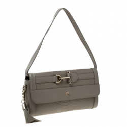Pre Owned Aigner Grey Pyhton Embossed Leather Cavallina Shoulder Bag