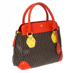 Pre Owned Aigner Multicolor Coated Canvas and Leather Satchel