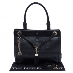 Aigner Black Python Embossed Leather Cavallina Tote