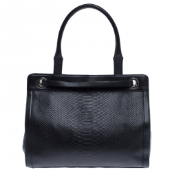 Aigner Black Python Embossed Leather Cavallina Tote