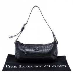 Pre Owned Aigner Black Croc Embossed Leather Shoulder Bag