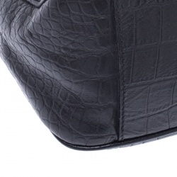 Pre Owned Aigner Black Croc Embossed Leather Shoulder Bag