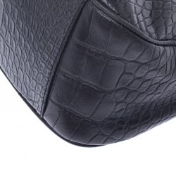 Pre Owned Aigner Black Croc Embossed Leather Shoulder Bag