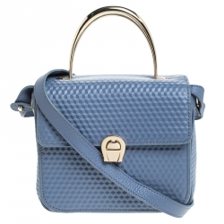 Pre Owned Aigner Pale Blue Leather Top Handle Bag