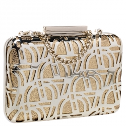 Pre Owned Aigner Gold Metal Tesora Clutch On Chain