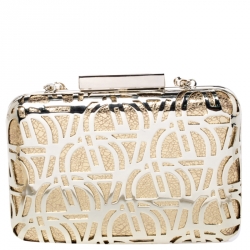 Pre Owned Aigner Gold Metal Tesora Clutch On Chain