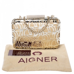 Pre Owned Aigner Gold Metal Tesora Clutch On Chain