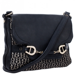 Pre Owned Aigner Black Canvas and Leather Flap Shoulder Bag