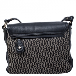 Pre Owned Aigner Black Canvas and Leather Flap Shoulder Bag