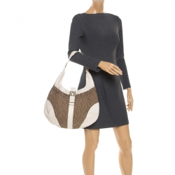 Pre Owned Aigner Beige/Cream Monogram Canvas and Leather Hobo