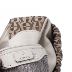 Pre Owned Aigner Beige/Cream Monogram Canvas and Leather Hobo