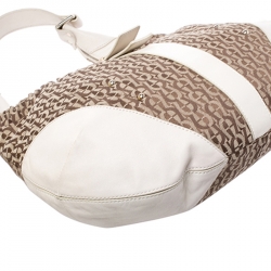 Pre Owned Aigner Beige/Cream Monogram Canvas and Leather Hobo