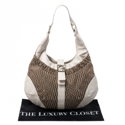 Pre Owned Aigner Beige/Cream Monogram Canvas and Leather Hobo