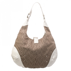 Pre Owned Aigner Beige/Cream Monogram Canvas and Leather Hobo