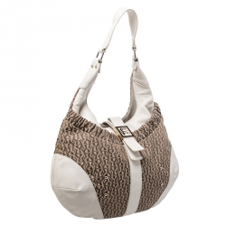 Pre Owned Aigner Beige/Cream Monogram Canvas and Leather Hobo