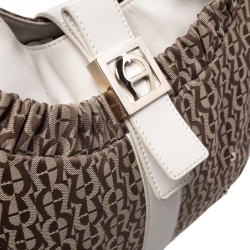 Pre Owned Aigner Beige/Cream Monogram Canvas and Leather Hobo