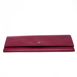 Pre Owned Aigner Magenta Leather Flap Continental Wallet