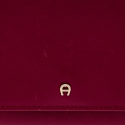 Pre Owned Aigner Magenta Leather Flap Continental Wallet