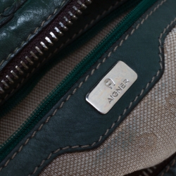 Pre Owned Aigner Green Signature Canvas and Leather Buckle Flap Satchel