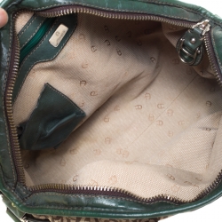 Pre Owned Aigner Green Signature Canvas and Leather Buckle Flap Satchel