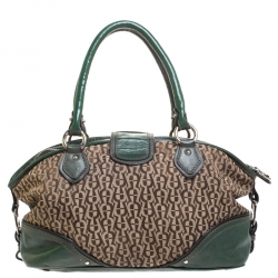 Pre Owned Aigner Green Signature Canvas and Leather Buckle Flap Satchel