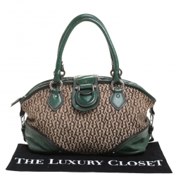 Pre Owned Aigner Green Signature Canvas and Leather Buckle Flap Satchel