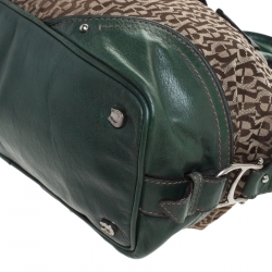 Pre Owned Aigner Green Signature Canvas and Leather Buckle Flap Satchel