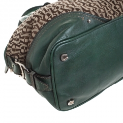 Pre Owned Aigner Green Signature Canvas and Leather Buckle Flap Satchel