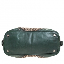 Pre Owned Aigner Green Signature Canvas and Leather Buckle Flap Satchel