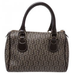 Aigner Dark Brown Zoe Coated Canvas Mini Boston Bag