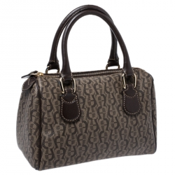 Aigner Dark Brown Zoe Coated Canvas Mini Boston Bag