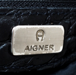 Pre Owned Aigner Black Crocodile Embossed Leather Shoulder Bag