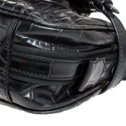 Pre Owned Aigner Black Crocodile Embossed Leather Shoulder Bag