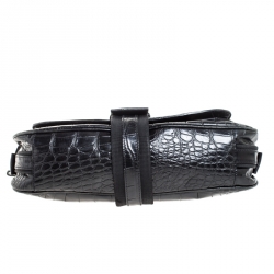 Pre Owned Aigner Black Crocodile Embossed Leather Shoulder Bag