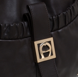 Pre Owned Aigner Choco Brown Leather Front Pocket Hobo