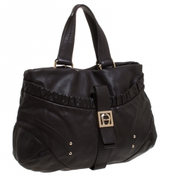 Pre Owned Aigner Choco Brown Leather Front Pocket Hobo