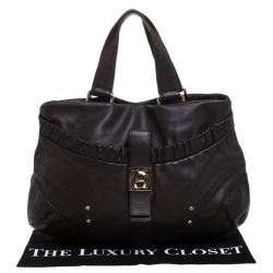 Pre Owned Aigner Choco Brown Leather Front Pocket Hobo