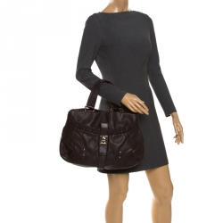 Pre Owned Aigner Choco Brown Leather Front Pocket Hobo