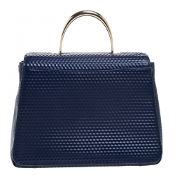 Pre Owned Aigner Blue Embossed Leather Genoveva M Top Handle Bag 