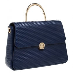 Pre Owned Aigner Blue Embossed Leather Genoveva M Top Handle Bag 
