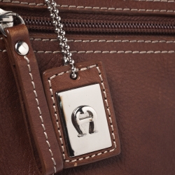 Pre Owned Aigner Brown Leather Front Zipped Shoulder Bag