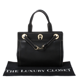 Pre Owned Aigner Black Leather Cavallina Top Handle Bag