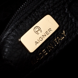 Pre Owned Aigner Black/White Checkered Leather Medium Satchel