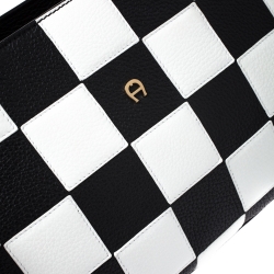 Pre Owned Aigner Black/White Checkered Leather Medium Satchel